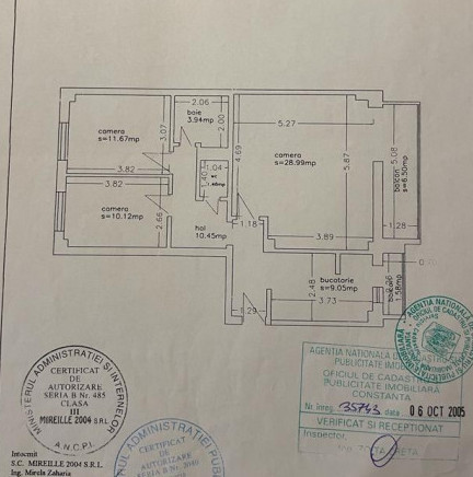 apartament cu  3 camere decomandate confort 0, la TROCADERO, etaj 1